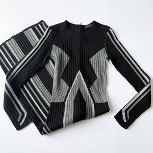 Ted Baker HESIAA Long Sleeve Knitted Bodycon Dress Metallic Black and Silver 0